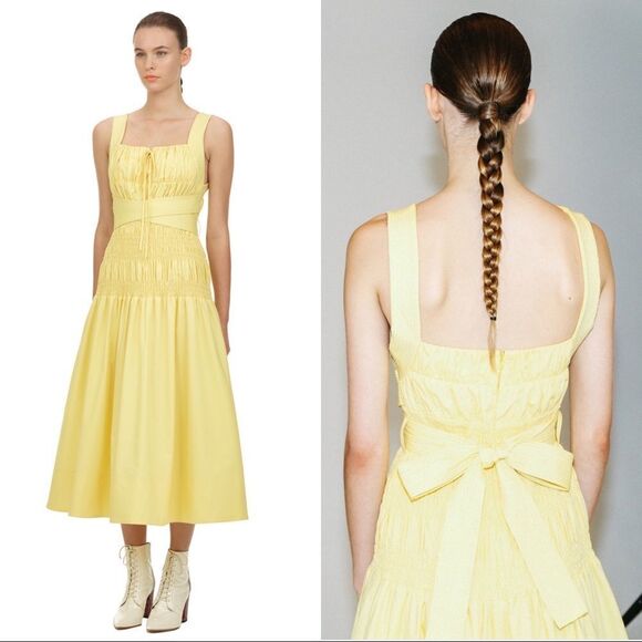 Self-Portrait Bright Yellow Cotton Poplin Sleeveless Midi Dress US6 - Picture 4 of 12